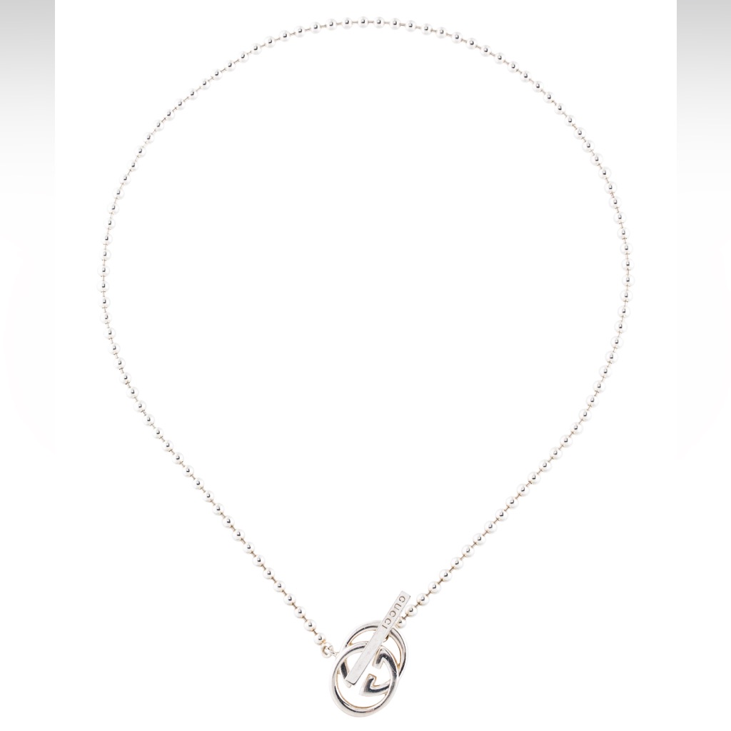Gucci Interlocking G Boule Toggle Silver Necklace Full Inclusion